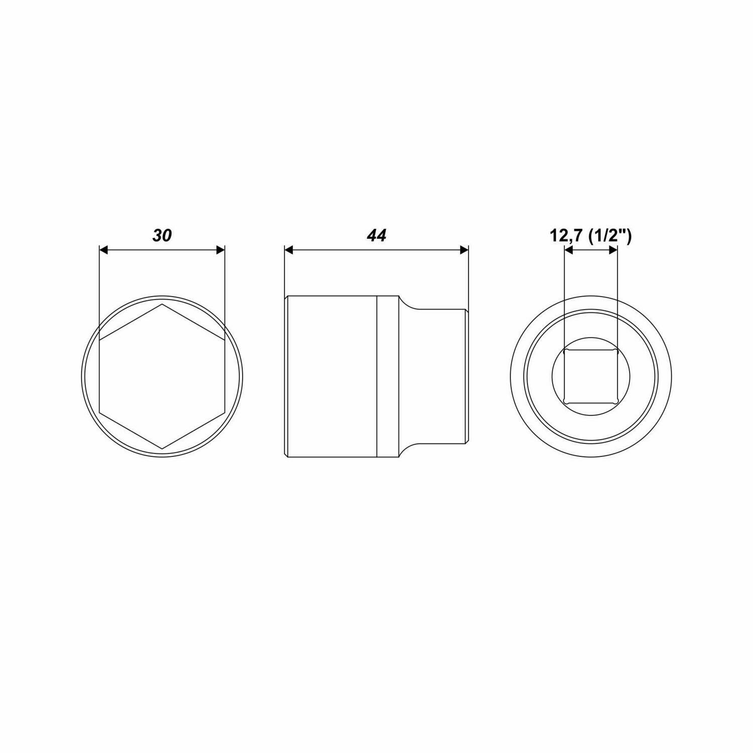 30 mm Steckschlüssel Einsatz sechskant Nuss Länge 44 mm Aufnahme 1/2 Zoll