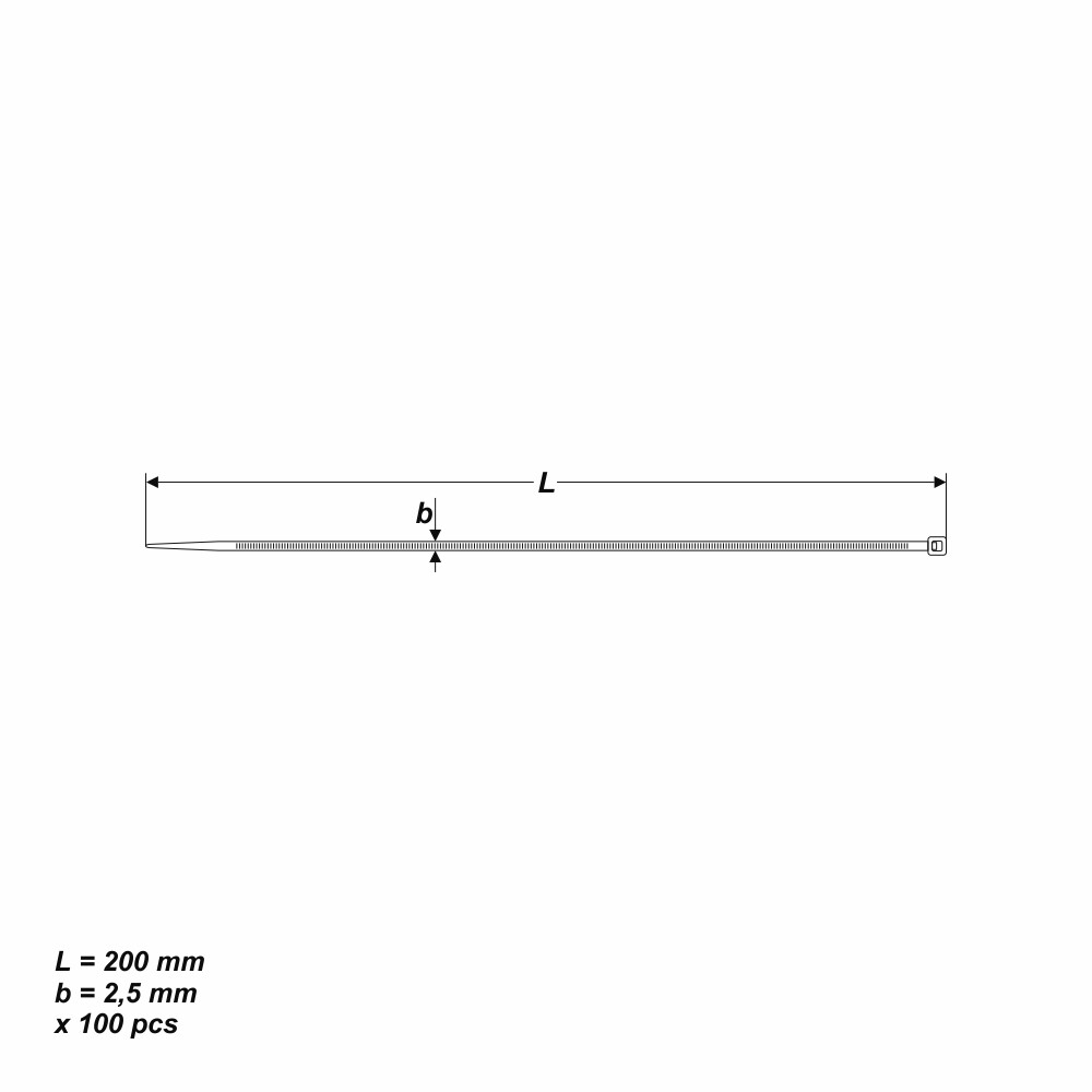 100 x Kabelbinder Weiß 2,5 x 200 mm Tragkraft 8,2 kg nicht lösbar