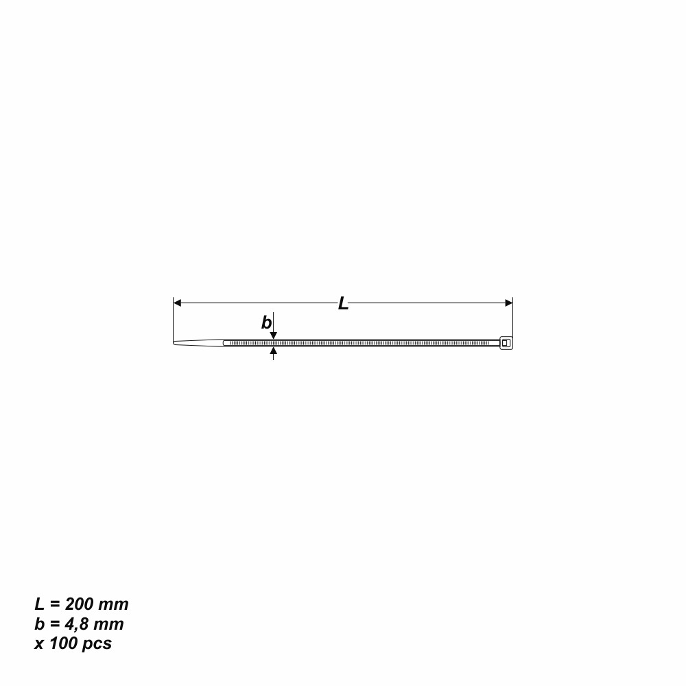 100 x Kabelbinder Weiß 4,8 x 200 mm Tragkraft 22,2 kg nicht lösbar