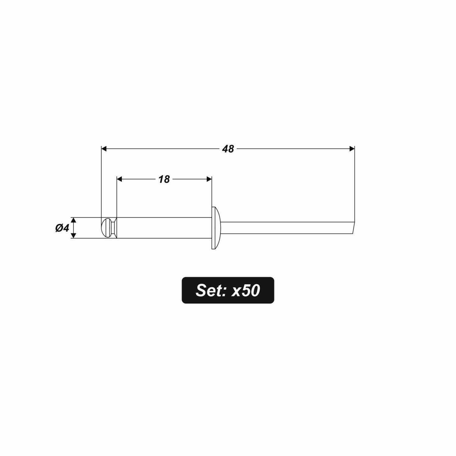 50 x Blindnieten 4,0 x 18 mm Alu Nieten Popnieten Flachkopf Blindniet Blindniete