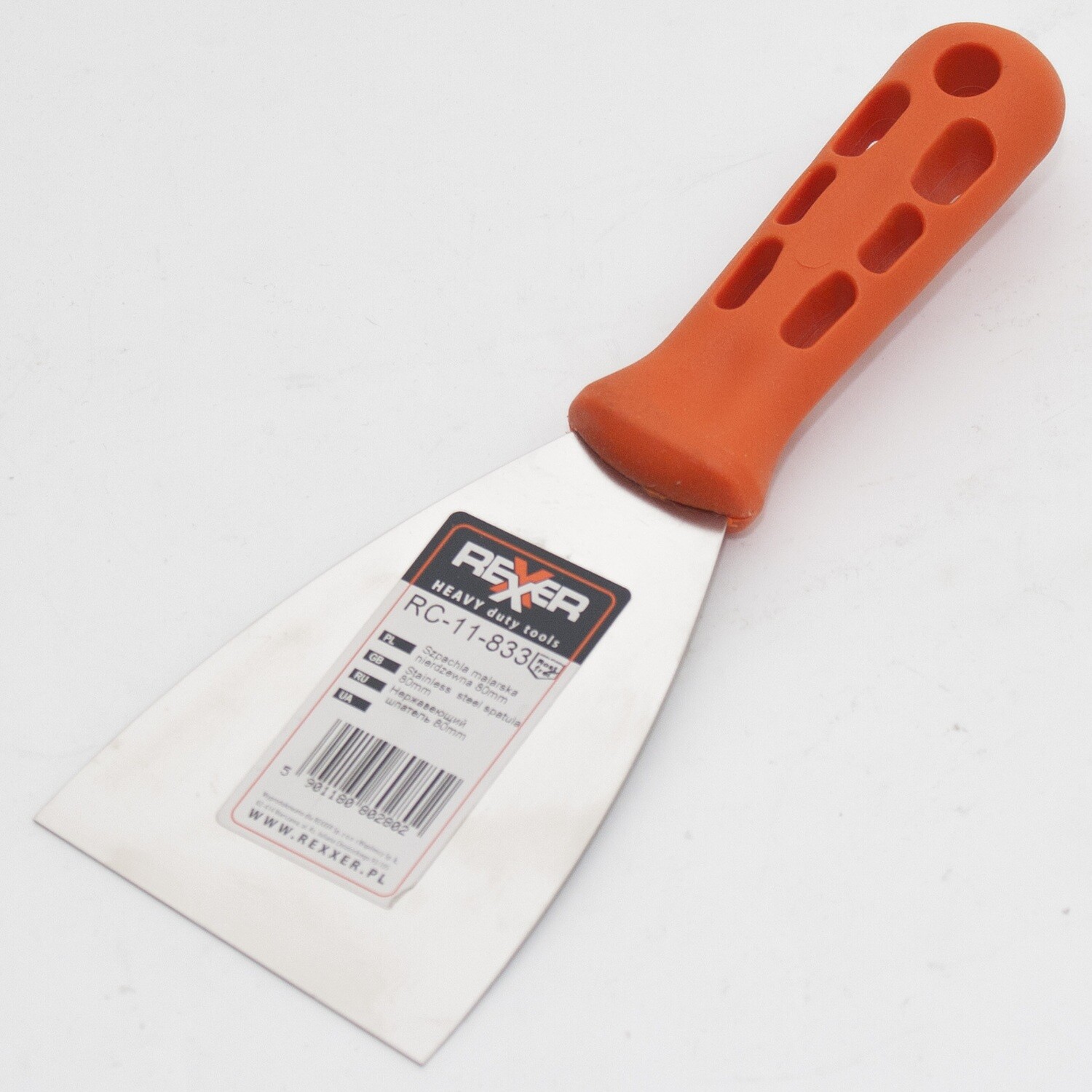 80 mm Spachtel Rostfreies Edelstahl 0,6 mm orange Kunststoff