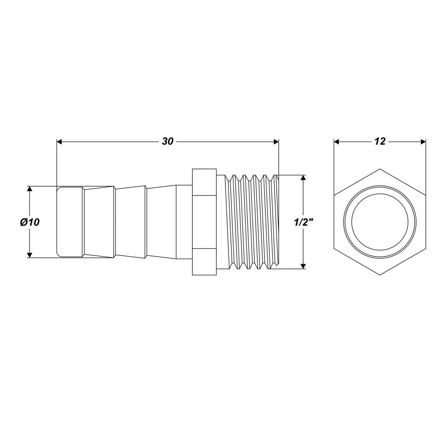 Messing Schlauchkupplung mit Gewinde 1/2" für Schlauch 10 mm