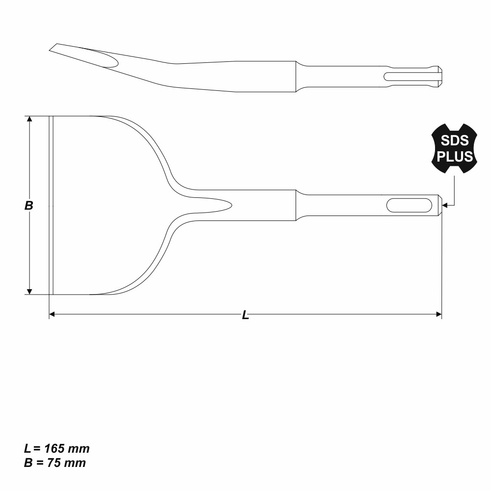 SDS Plus Meissel Meißel Flachmeißel Breitmeißel Fliesen 75 x 165 mm 15°