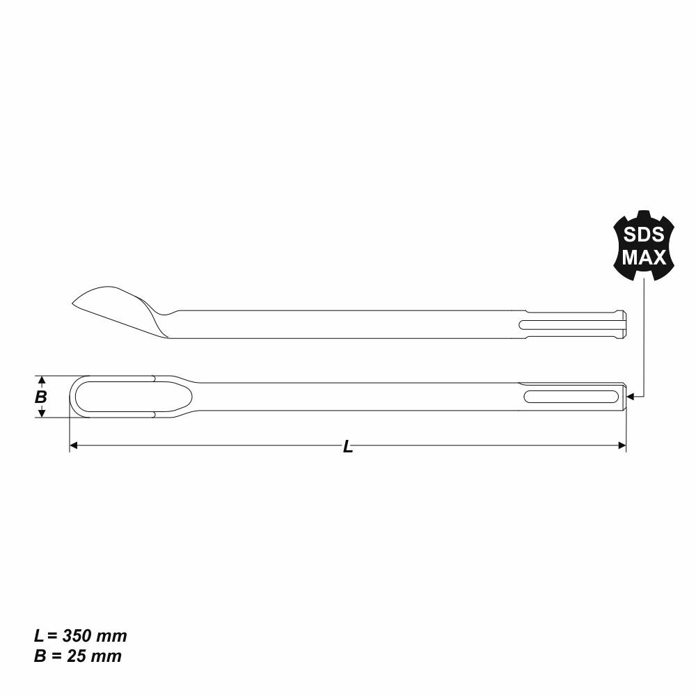SDS Max Meissel Meißel Kanalmeißel Hohlmeißel Fugenmeißel 25 x 350 mm