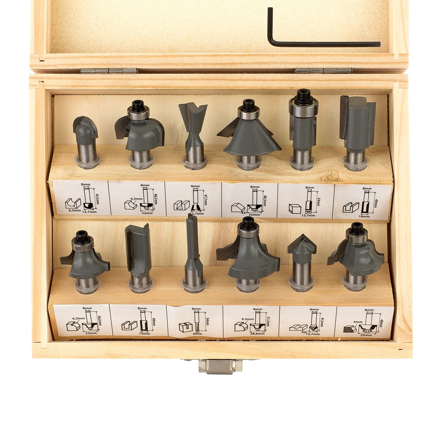 HM Fräsersatz 12 tgl - 8 mm Nutfräser Fräser für Oberfräse Holzfräser Oberfräser