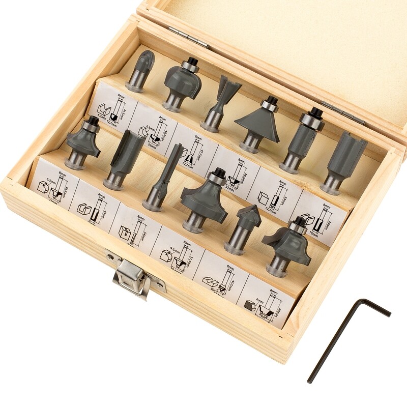 HM Fräsersatz 12 tgl - 8 mm Nutfräser Fräser für Oberfräse Holzfräser Oberfräser