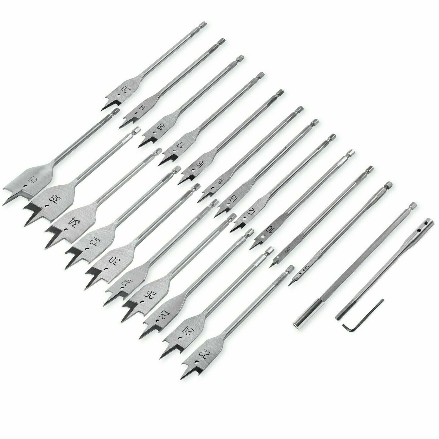 Flachfräsbohrer Satz Set Flachfräser Holzbohrer Fräser Bohrer 6-40 mm 24 tgl