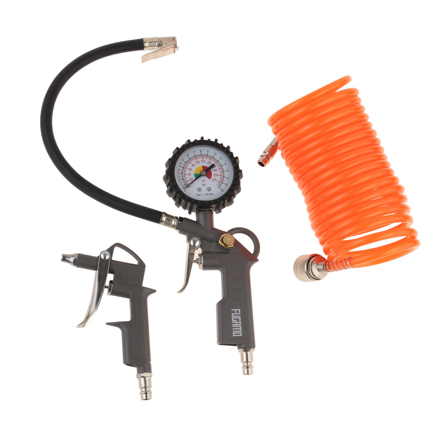 Druckluft Set 3 teilig 5 Meter 12 bar Pistole Schlauch Reifenfüller Manometer