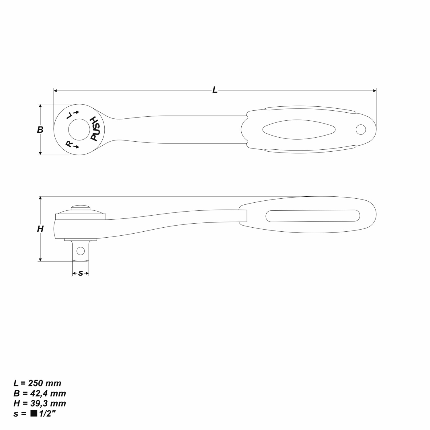 Umschaltknarre Ratschen Gekrümmter Ratschengriff Knarren Schlüssel 1/2" 250 mm 72 Zähne