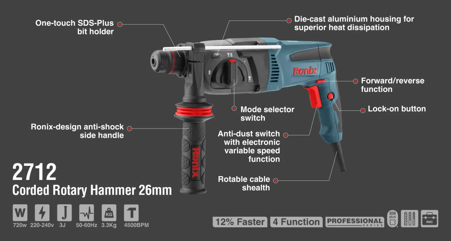 Bohrhammer SDS - PLUS 720W Schlaghammer Schlagbohrmaschiene Meißeln Bohren