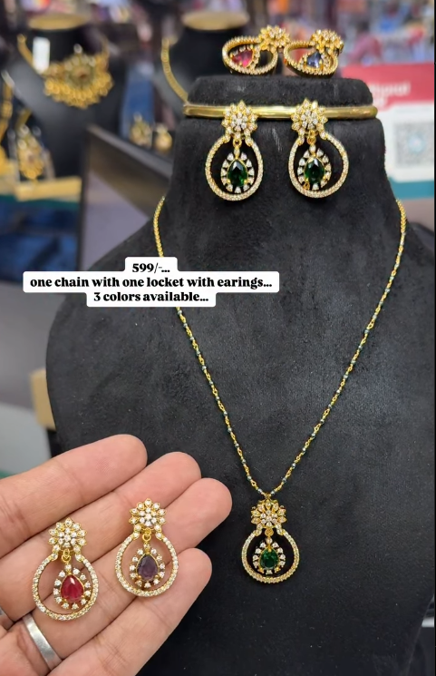 Chain with locket and earrings