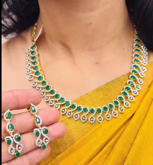 Cz Necklace with green stones