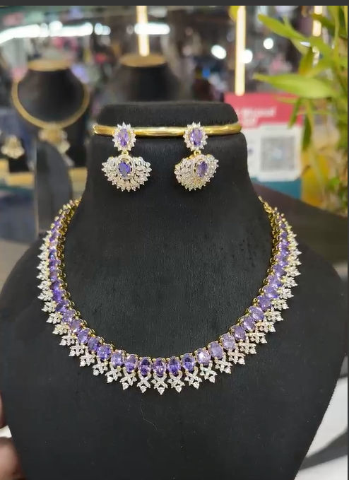 Purple stone cz necklace