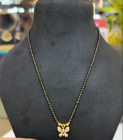 Black beads chain with butterfly locket