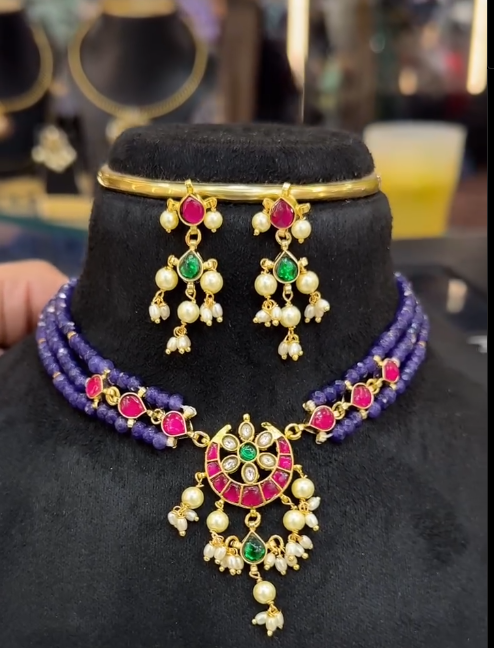 Purple beads choker set