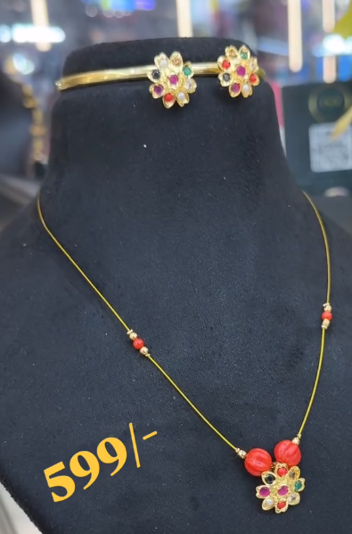 Invisible chain with pumpkin beads and flower earrings