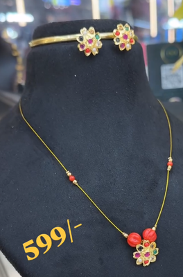 Invisible chain with pumpkin beads and flower earrings