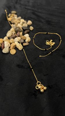 Gold Polish Daily Wear Black Bead Anklets – 10.5 Inches