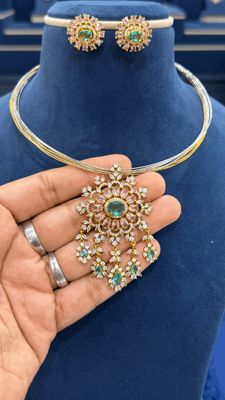 10 Lines Hasli with CZ Locket Set