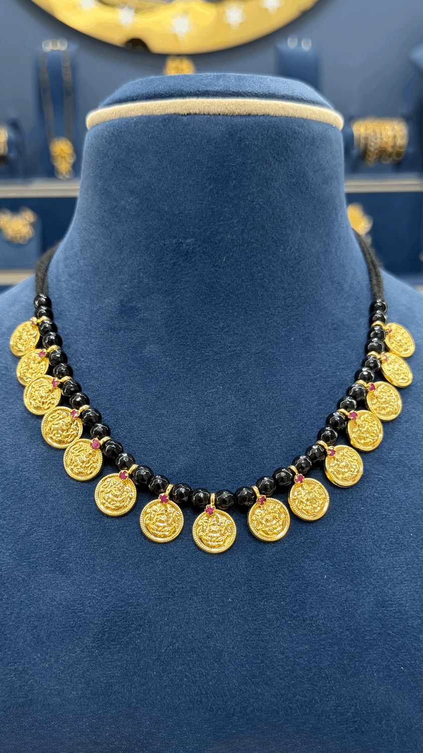 Simple Kasu Beads Necklace with Black Thread Simple Kasu Beads Necklace with Black Thread