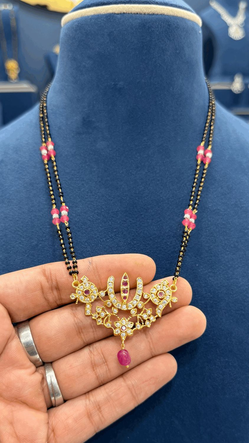 2 Lines Blackbeads with Venkateswara Locket 2 Lines Blackbeads with Venkateswara Locket