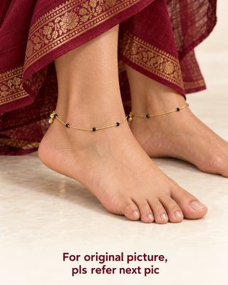 Gold Polish Daily Wear Black Bead Anklets – 10.5 Inches