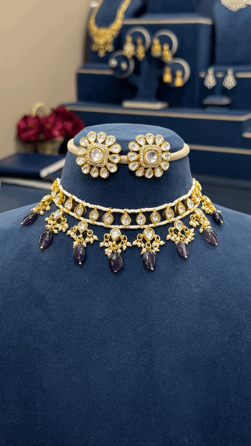 Beads Choker with Moissanite Studs