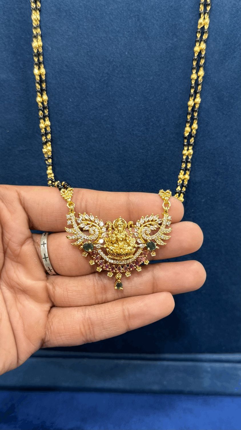 Long Blackbeads with Lakshmi Devi Pendant