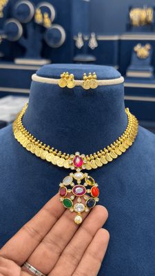 Kasu Necklace with Navaratna Locket