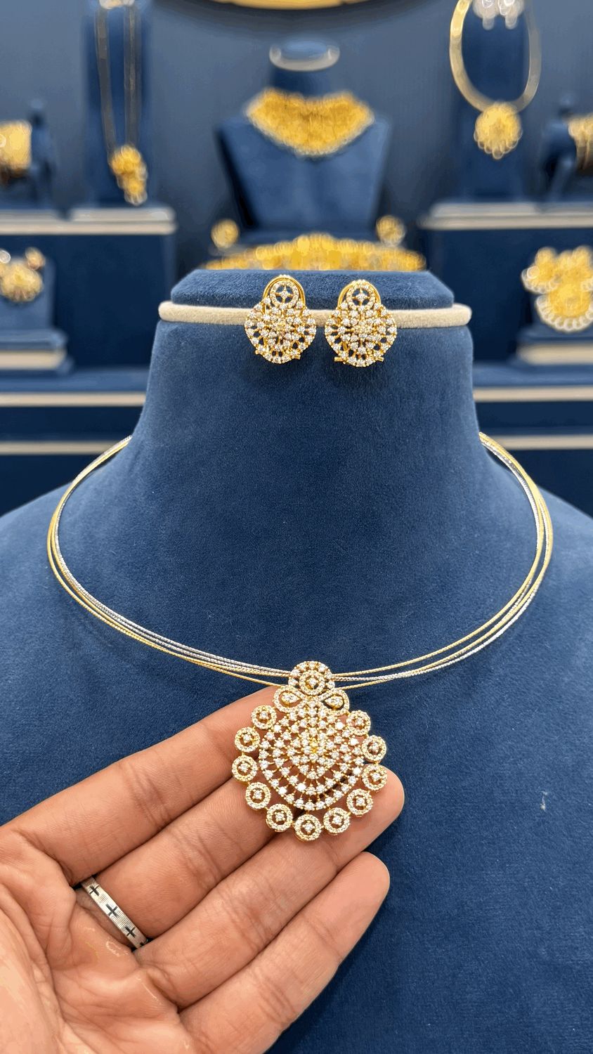 4 Lines Gj Hasli With Locket Set