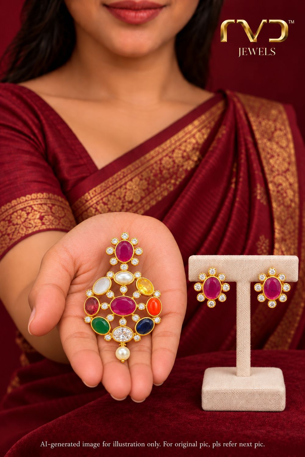 Navaratna Locket Earings Set