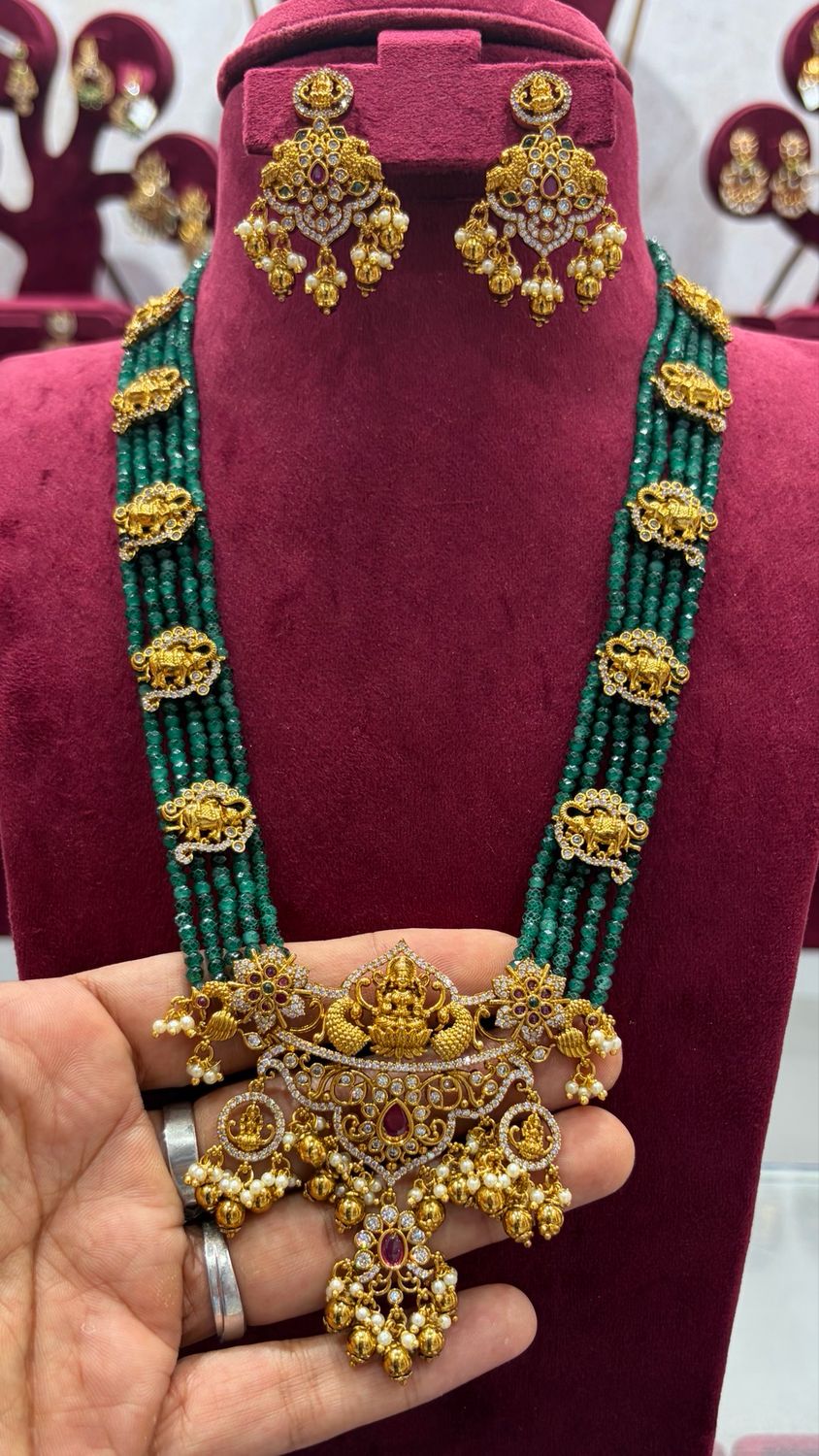 5 Lines Raani Haar Green Beads