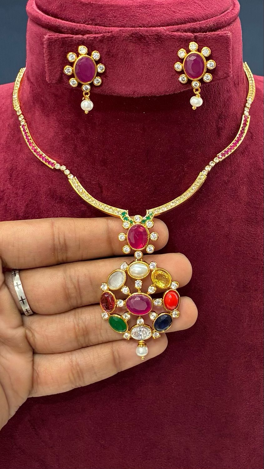 Slider with Detachable Navaratna Locket Set