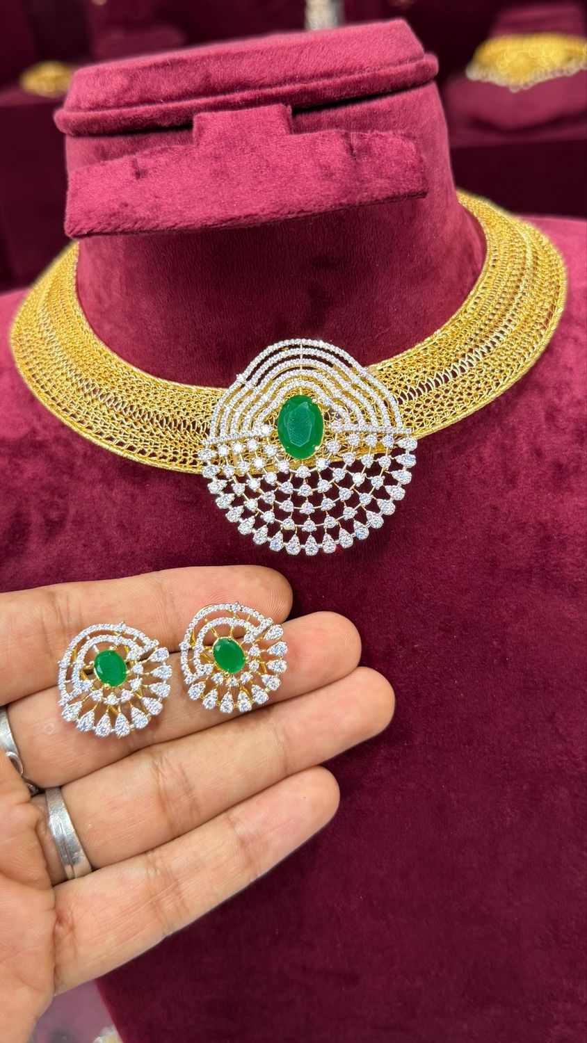 Mesh Hasli With Diamond Locket Set