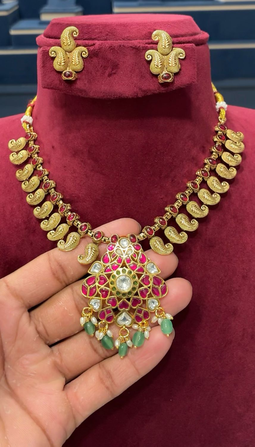 Jadau Kundan Locket With Mango Necklace