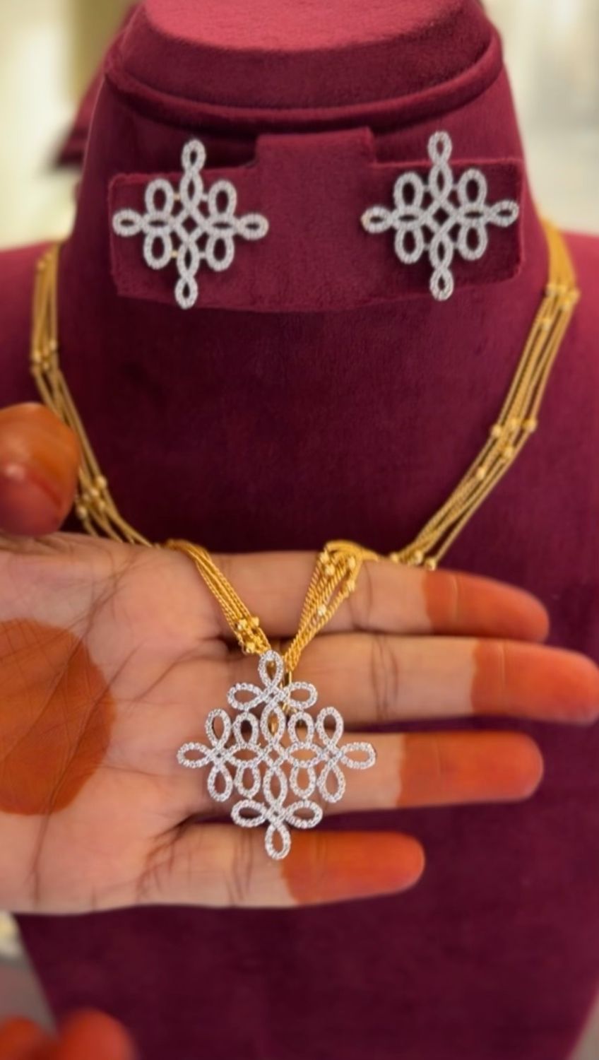 5 Lines chain with Rangoli Locket set