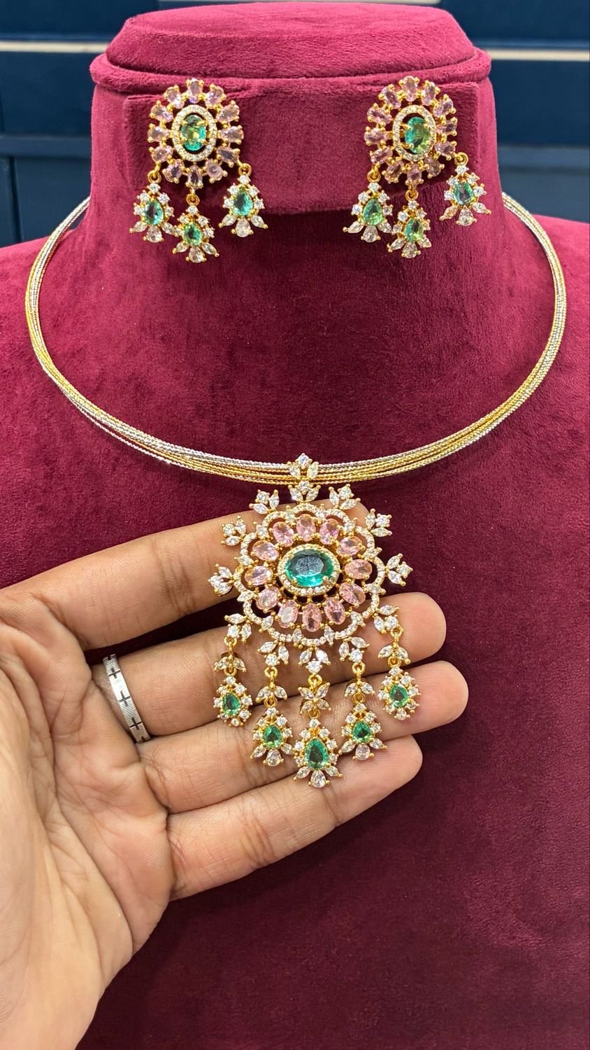 10 Lines Hasli with CZ Locket Set