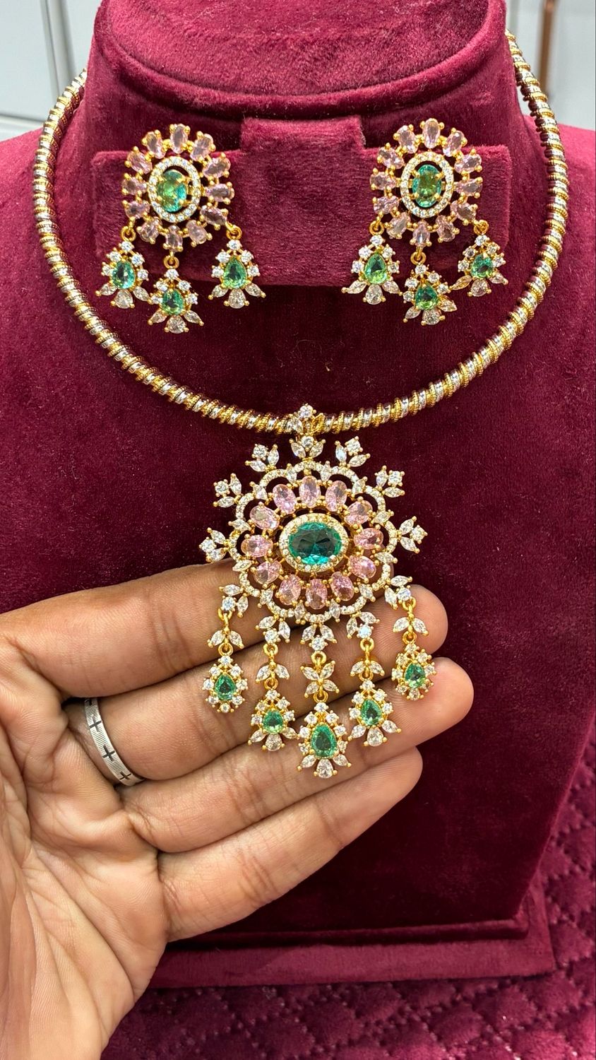 Silver Hasli with CZ Locket Set