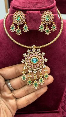 Silver Hasli with CZ Locket Set