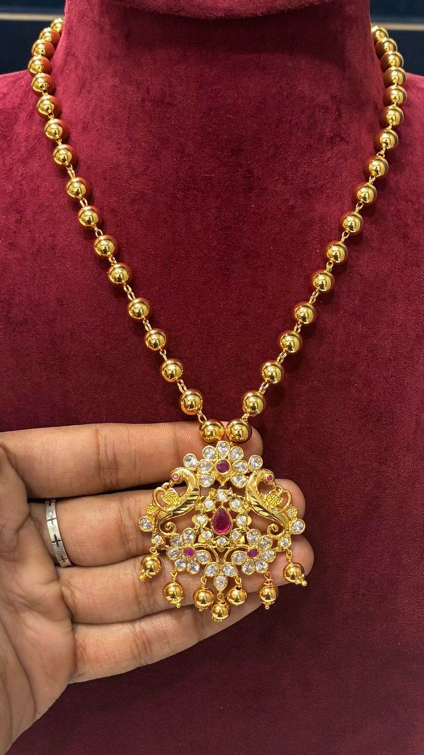 Gold Balls Chain with Pachi Work Locket