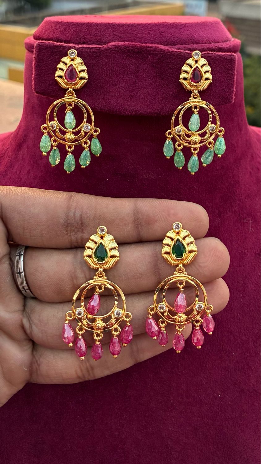 Real Beads drops chand Bali