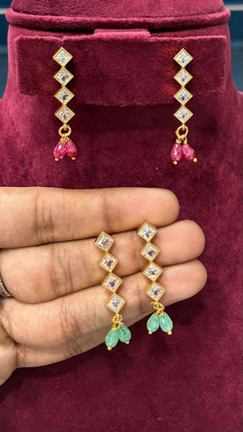 Uncut Earings with Cz Drops