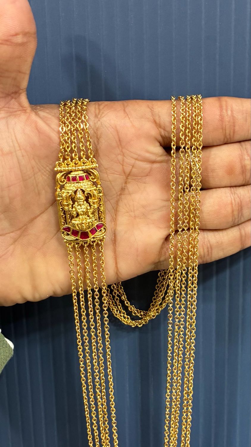 Lakshmi Devi Jadau Side Locket Step Chain