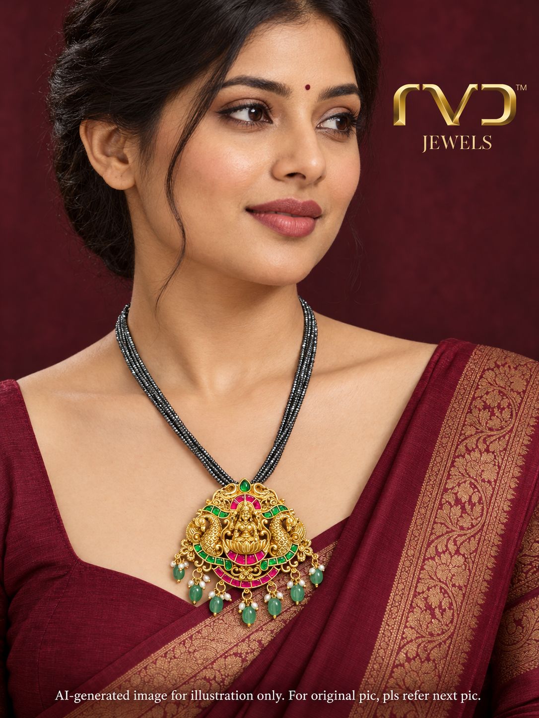 Gun Metal Beads Lakshmi Devi Necklace