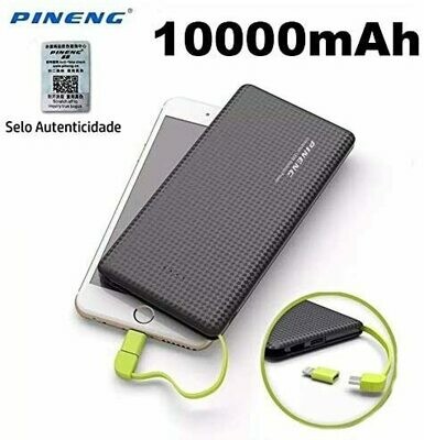 Carregador Original Portátil 10.000 MAh Pineng Power Bank Slim compatível com Smartphone Android e Iphone