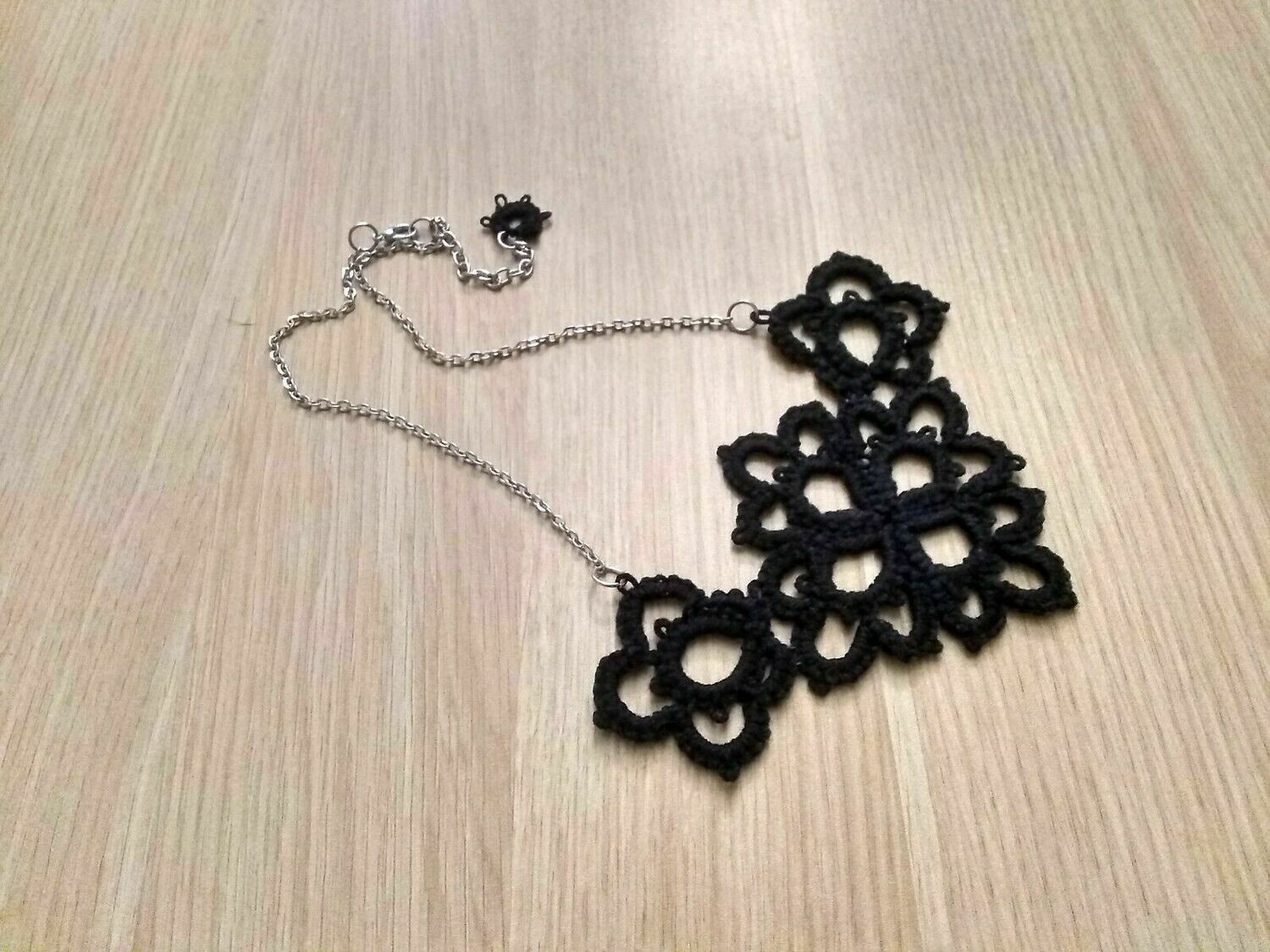 Tatted Black Necklace - Silver Chain