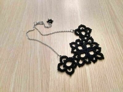 Tatted Black Necklace  - Silver Chain