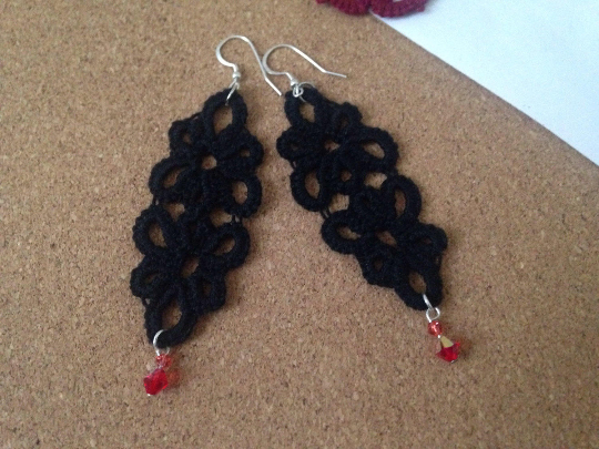 Tatted Black Double Cluster Earrings
