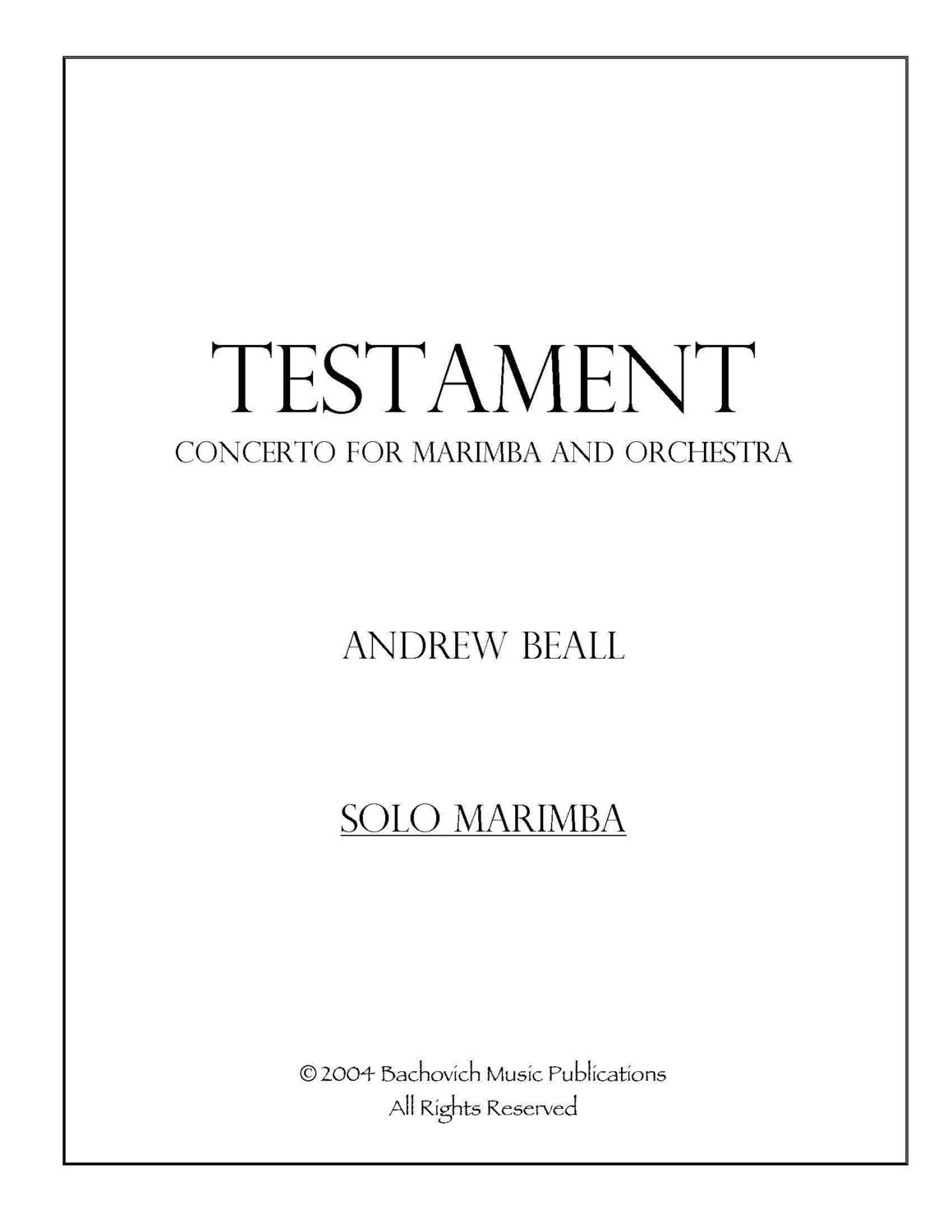 Andrew Beall: Testament: Concerto for marimba and orchestra (Study Score)