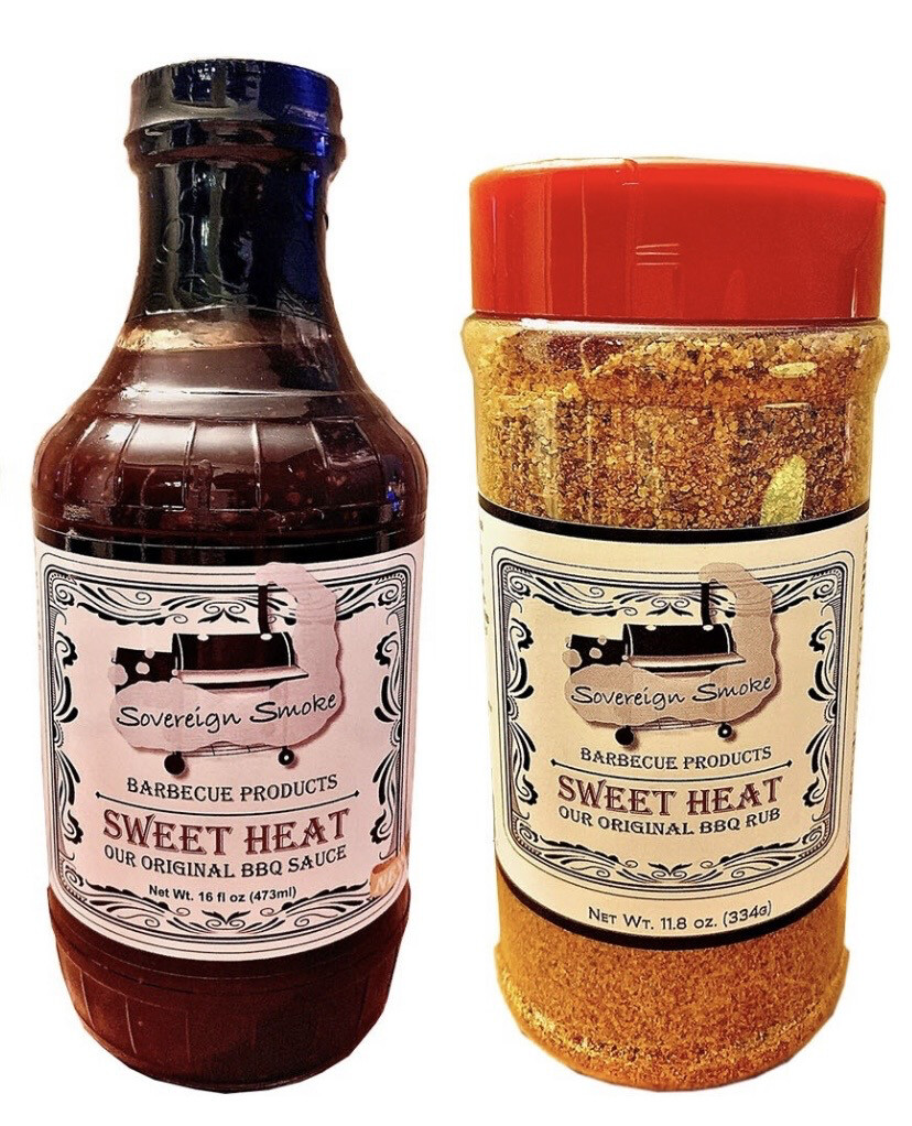 One 16 oz. bottle of Sweet Heat, Our Original BBQ Sauce and One 11.8 oz. bottle of Sweet Heat, Our Original BBQ Rub.